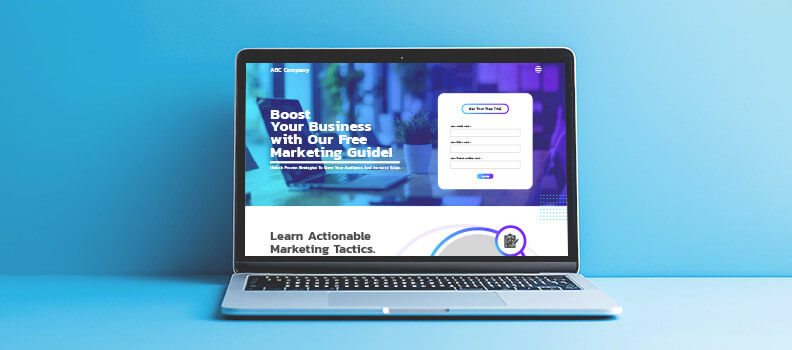 Laptop screen with landing page