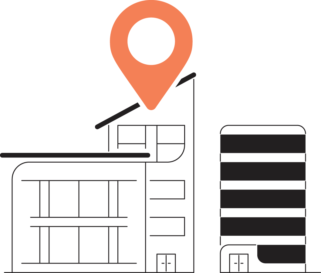 Illustration of two business buildings