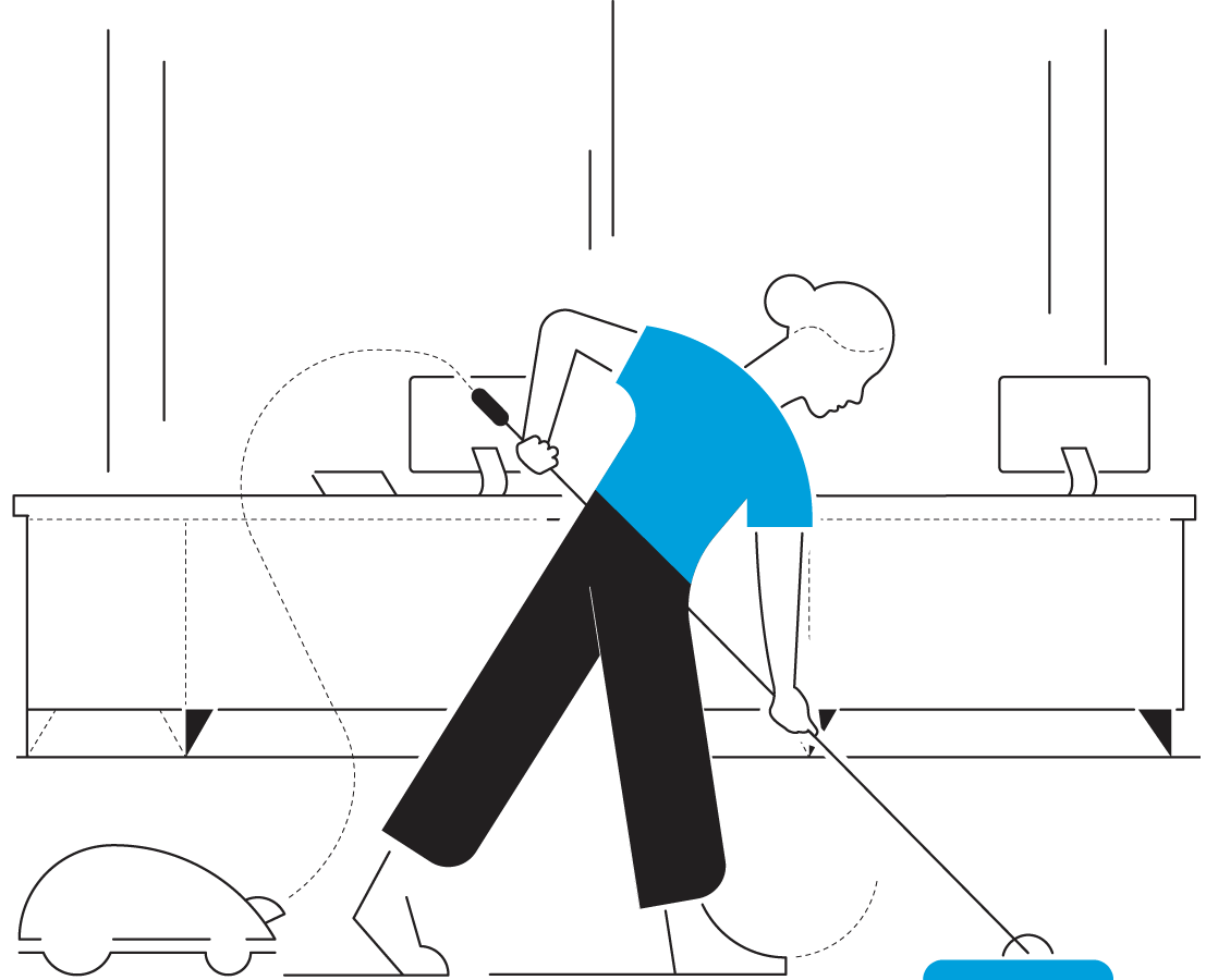 illustration of woman vacuuming office
