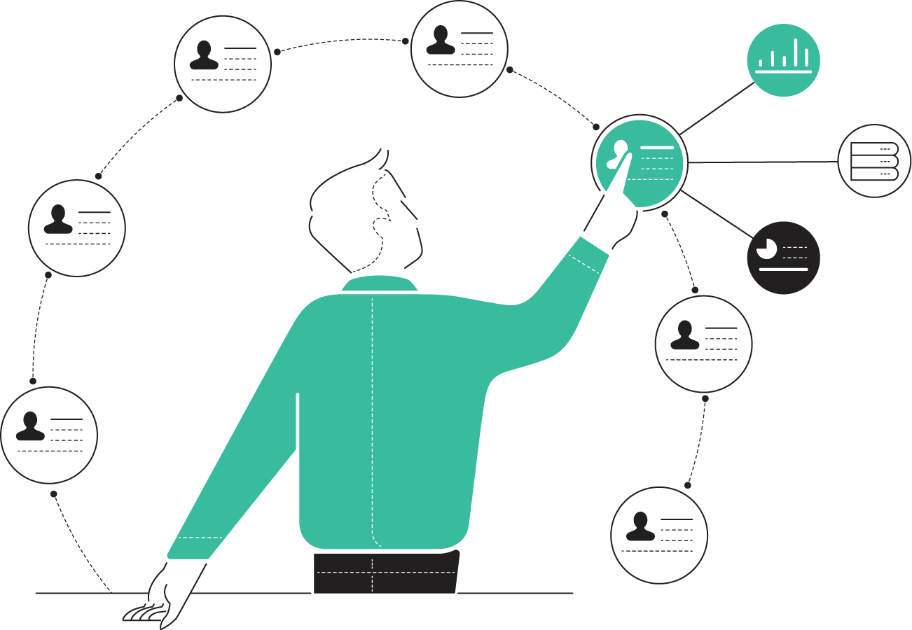 Illustration of man collecting leads