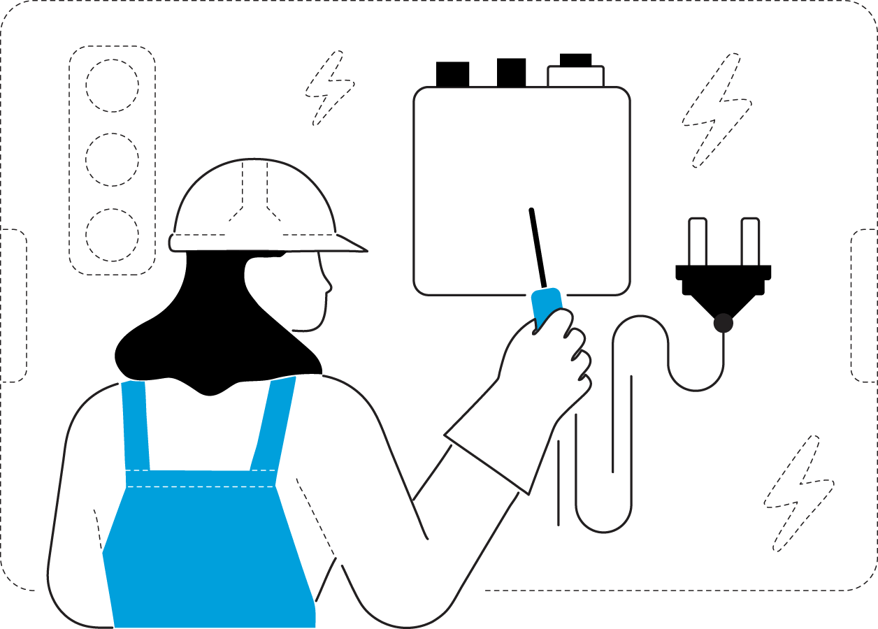 Illustration of electrician working on panel