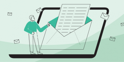 Illustration of man standing by email list