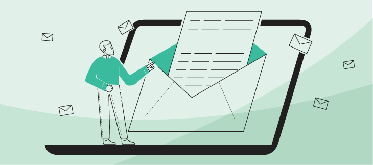 Illustration of man standing by email list
