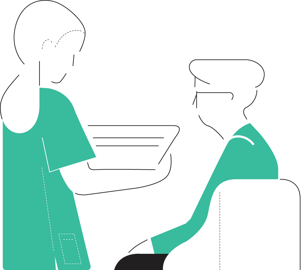 Illustration of assisted living nurse with elderly women