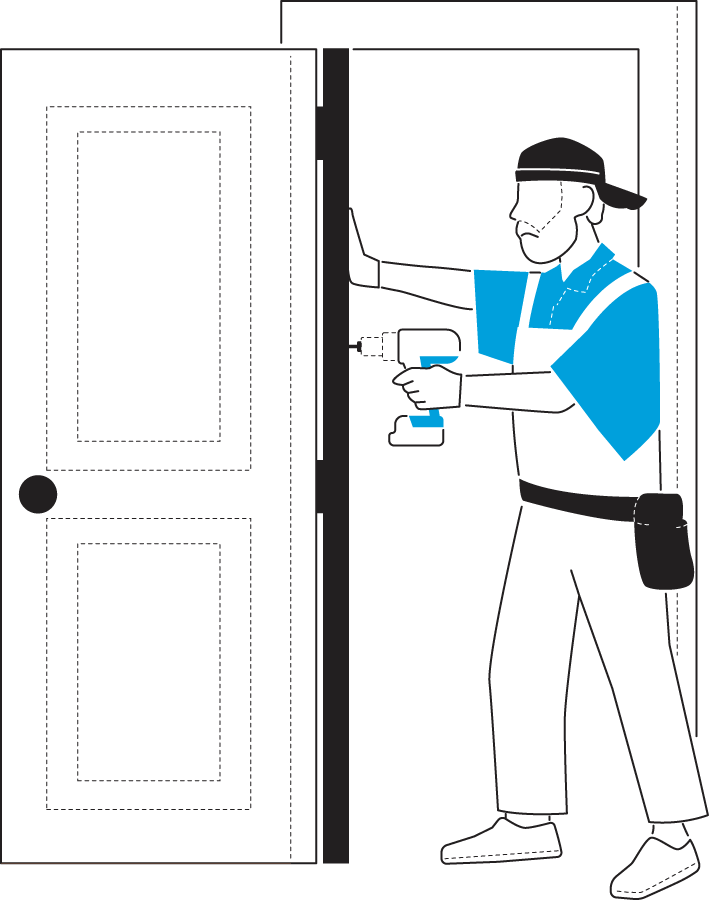 Illustration of man installing door in home