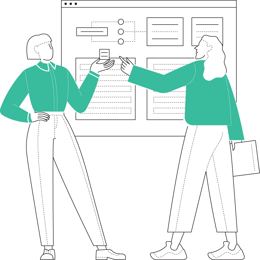 Illustration of two co-workers collaborating