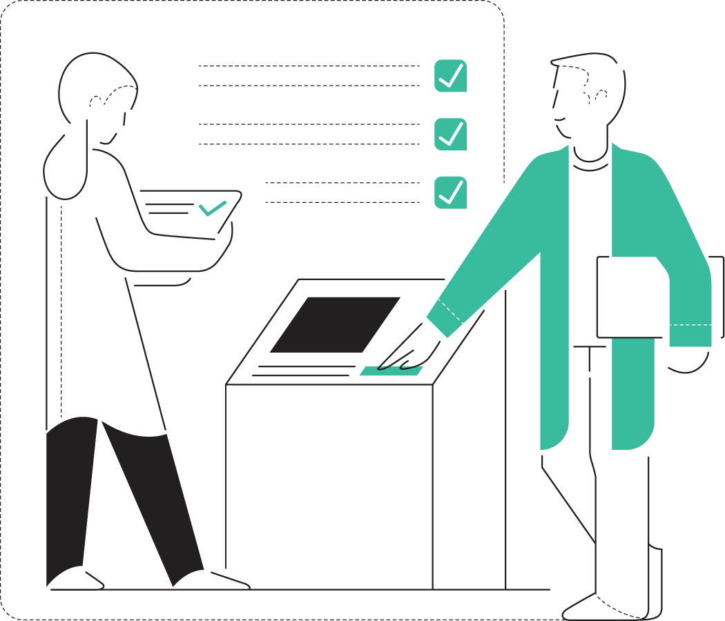 Illustration of two people checking list
