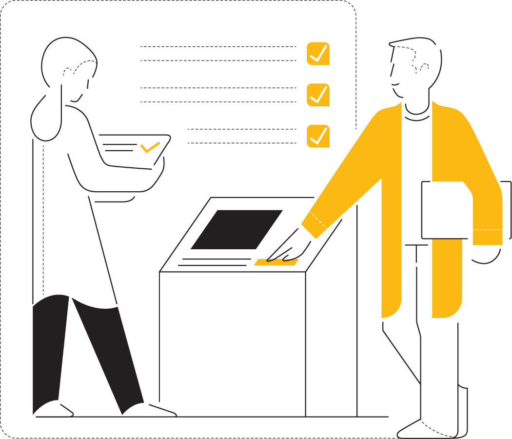 Illustration of two people checking list