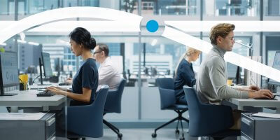 People working in big office