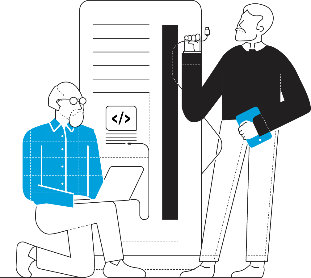 Illustration of two men fixing technology