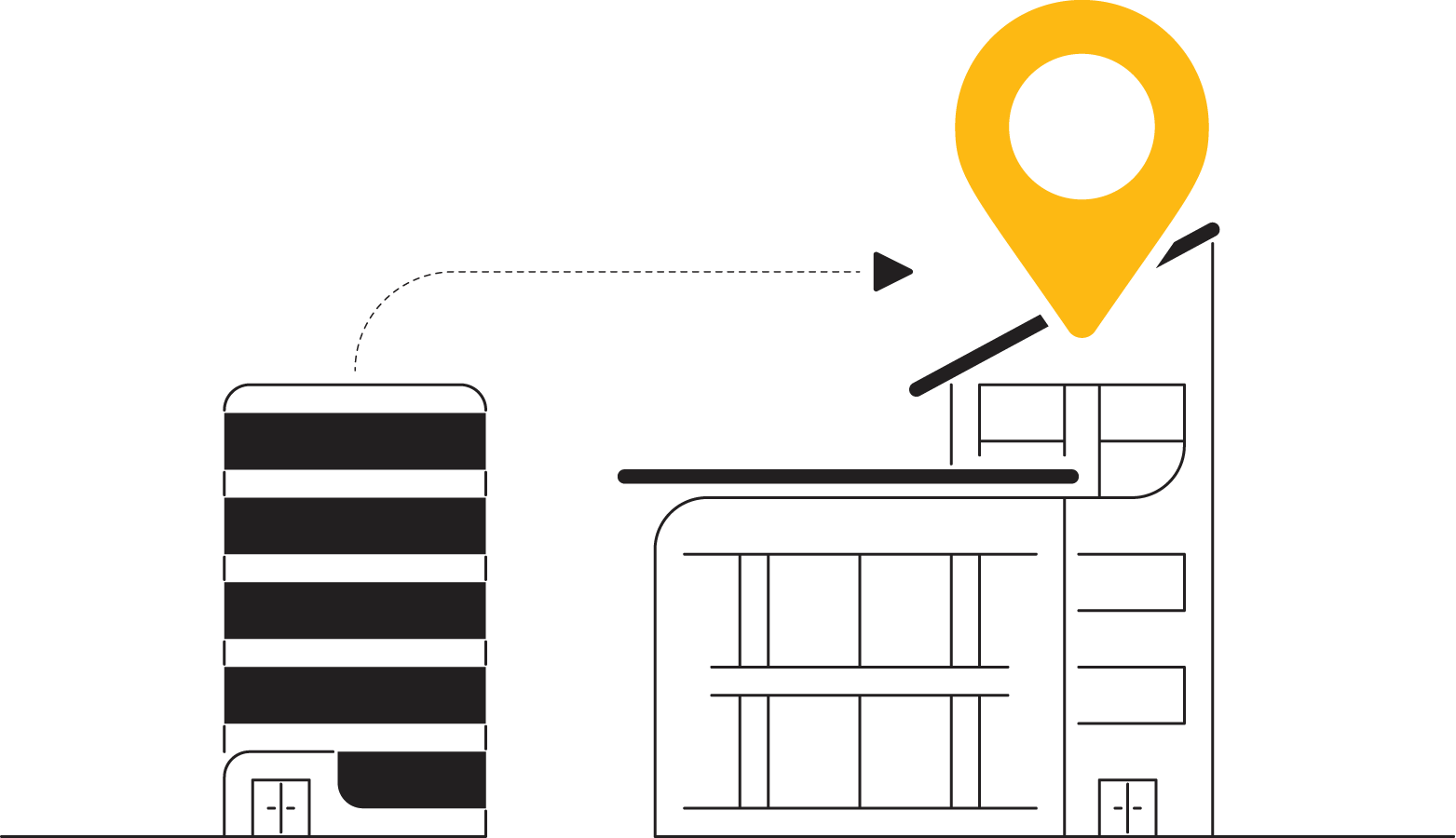 Illustration of two business buildings